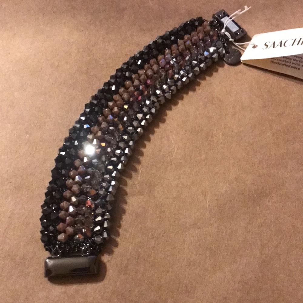 Saachi crochet beaded Bracelet multi neutral colors magnetic clasp NWT - Picture 8 of 10